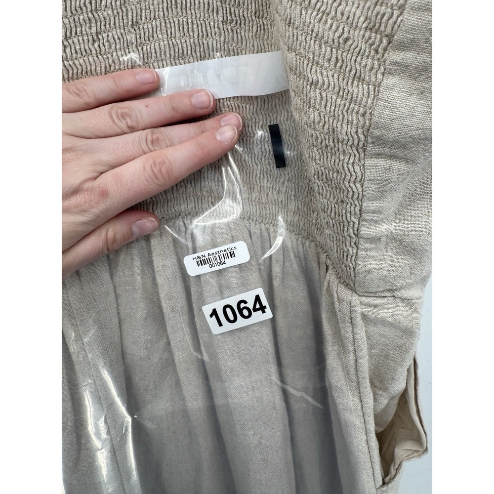 Old Navy Jumpsuit 2X Beige Fit & Flare Linen Blend Smocked Back pockets capsule - Picture 4 of 12
